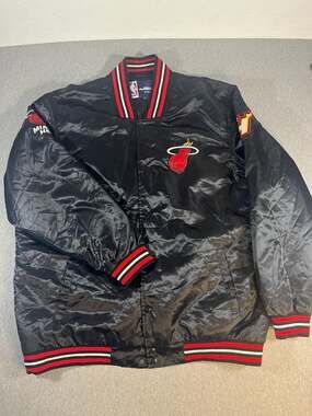 JH Design Miami Heat Black NBA Satin Varsity Jacket Men’s Size 6XL